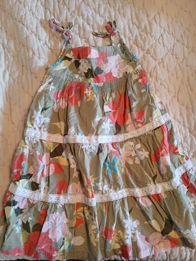 Girls Floral Tiered Sundress with Lace Trim